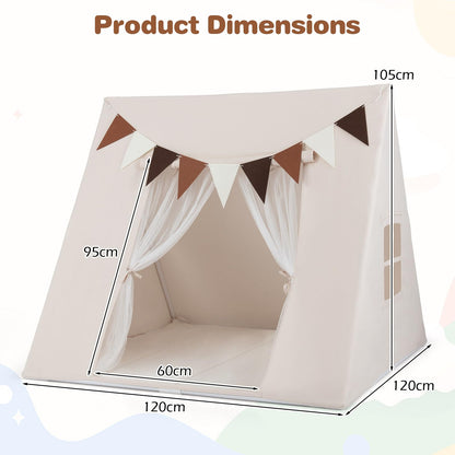 Large Kids Playhouse Tent with Washable Padded Mat and Colorful Flags