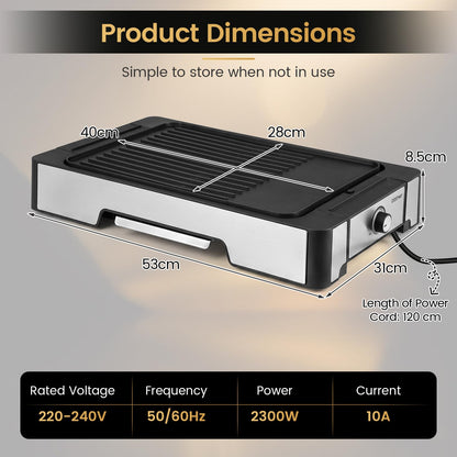 2-in-1 Electric Grill and Griddle, 2300W Non-Stick Table Grill