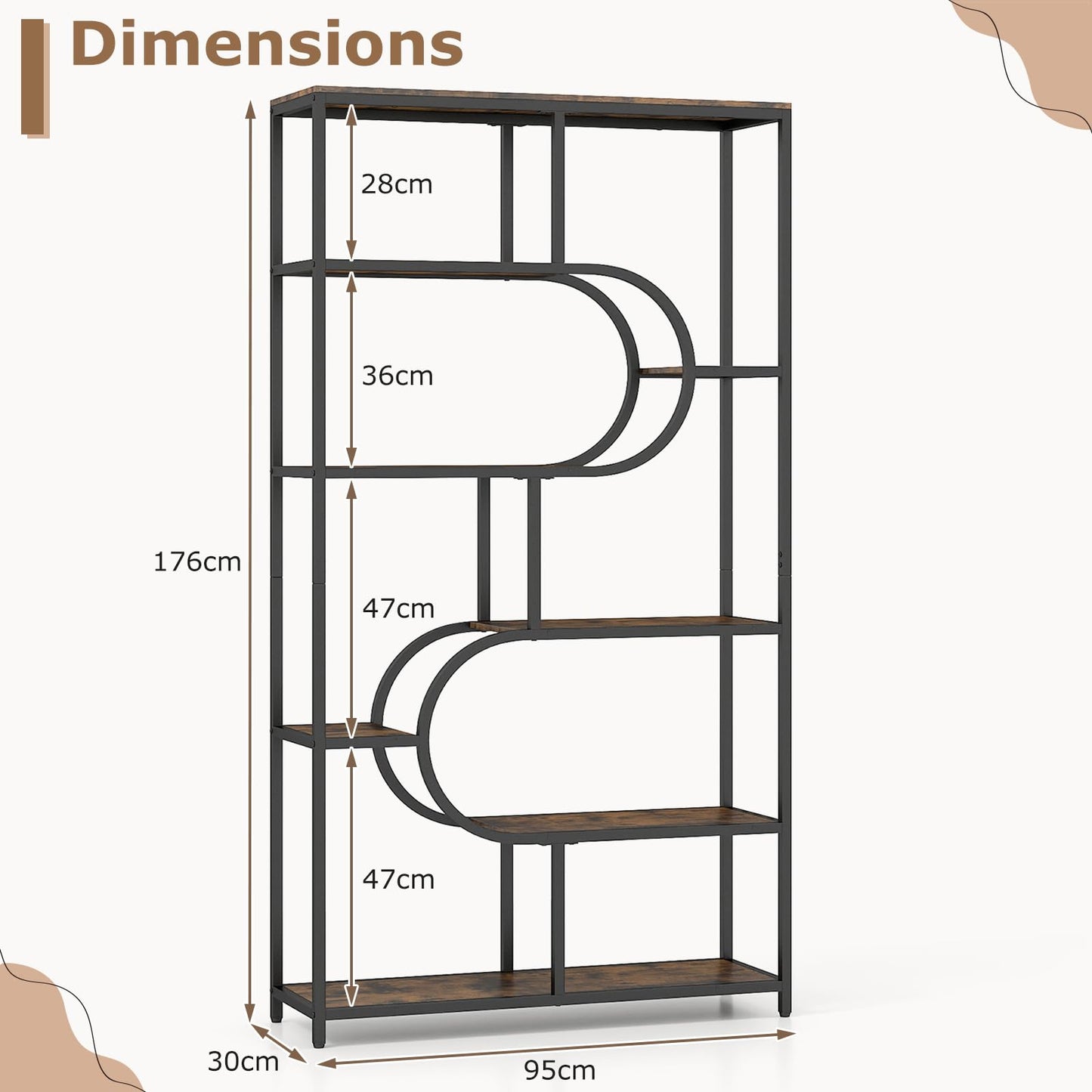 Industrial Etagere Bookcase with Open Storage Shelves and Metal Frame