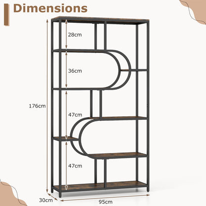 Industrial Etagere Bookcase with Open Storage Shelves and Metal Frame