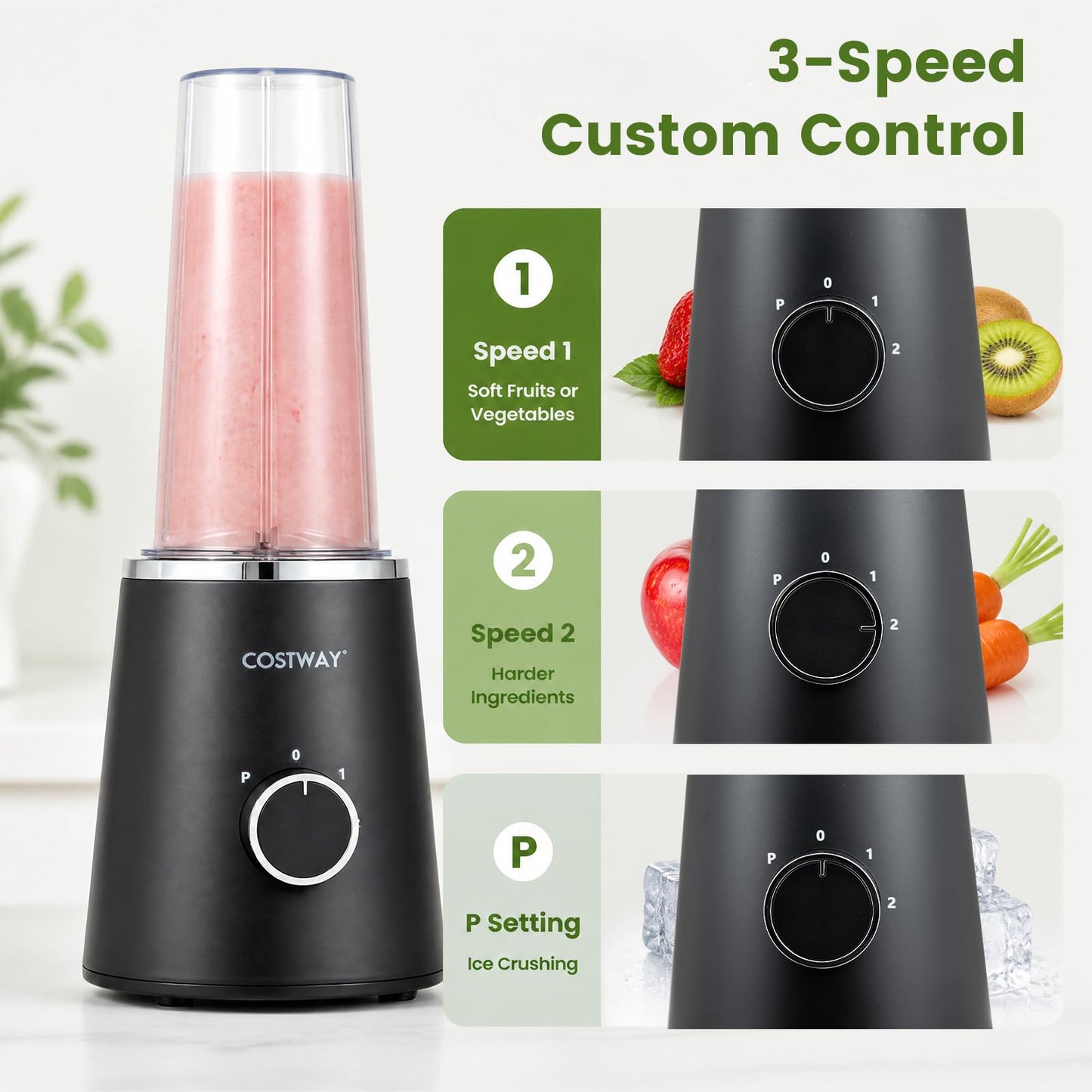 Personal Blender & Smoothie Maker with 600ml BPA-Free Cup & 3 Speed
