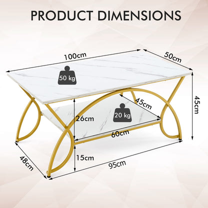 2 Tier Coffee Table with Storage Shelf for Living Room