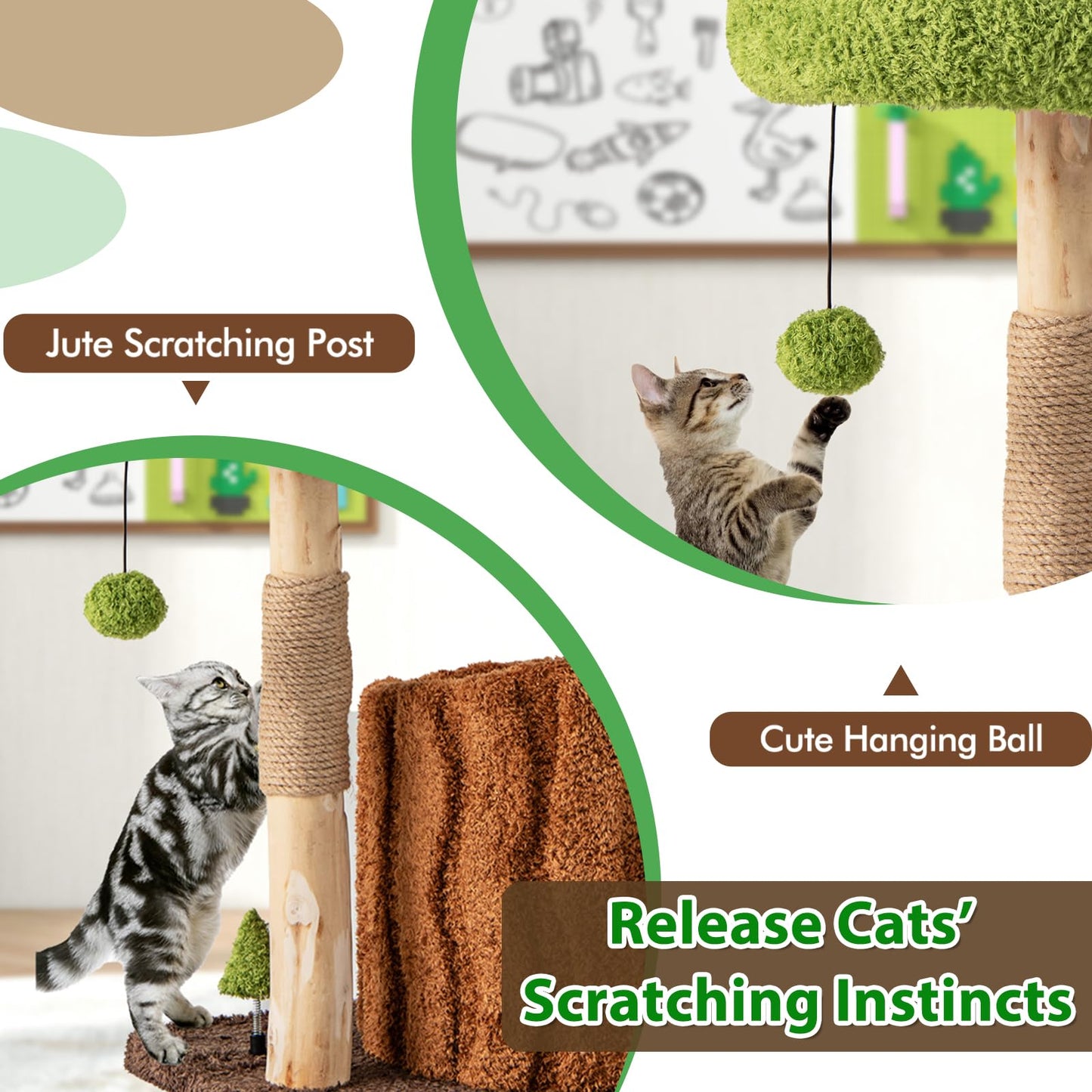 Multifunctional Cat Tree Modern Cat Tower with Sisal Covered Scratching Posts