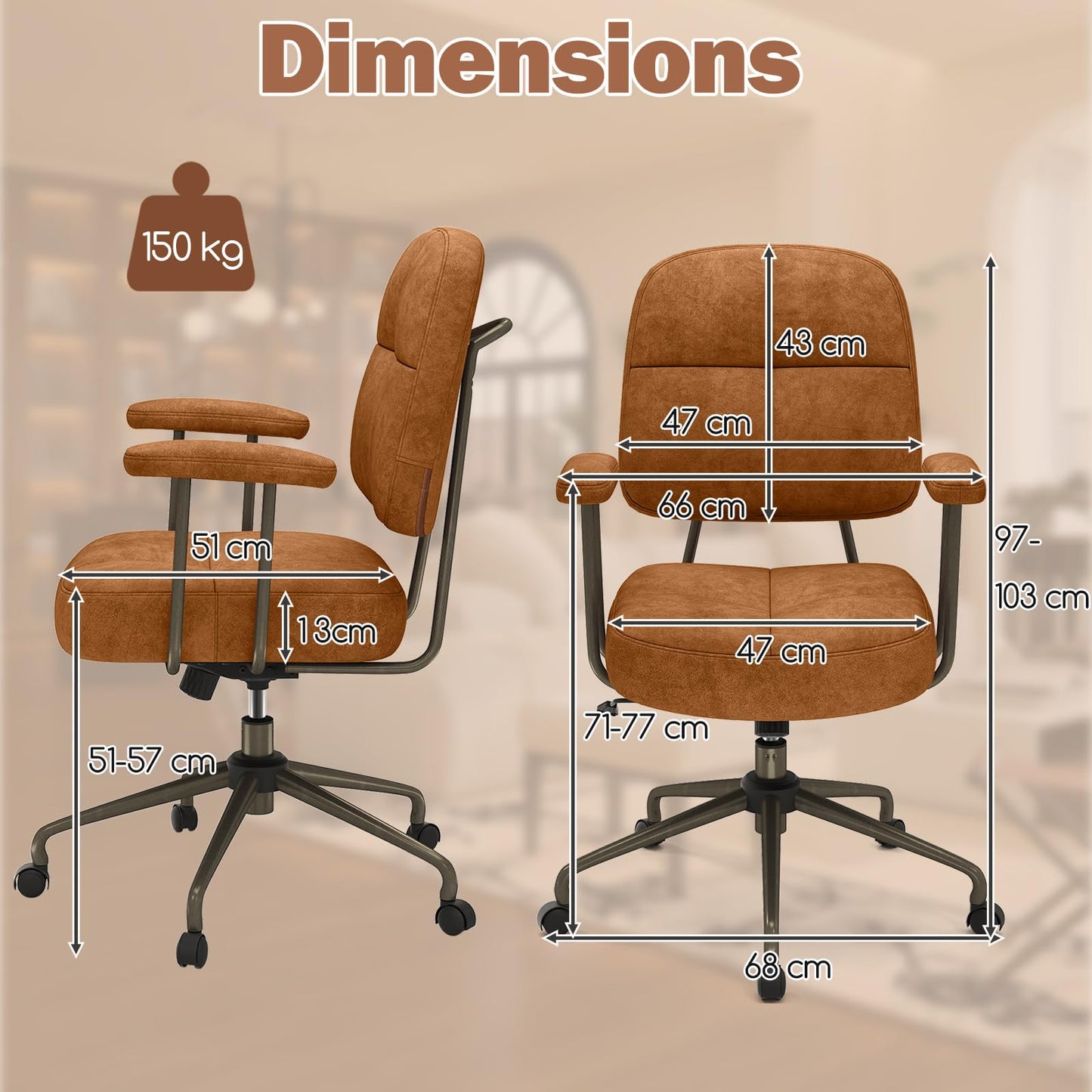 Height Adjustable Swivel Computer Desk Chair with Rocking Backrest and Armrests