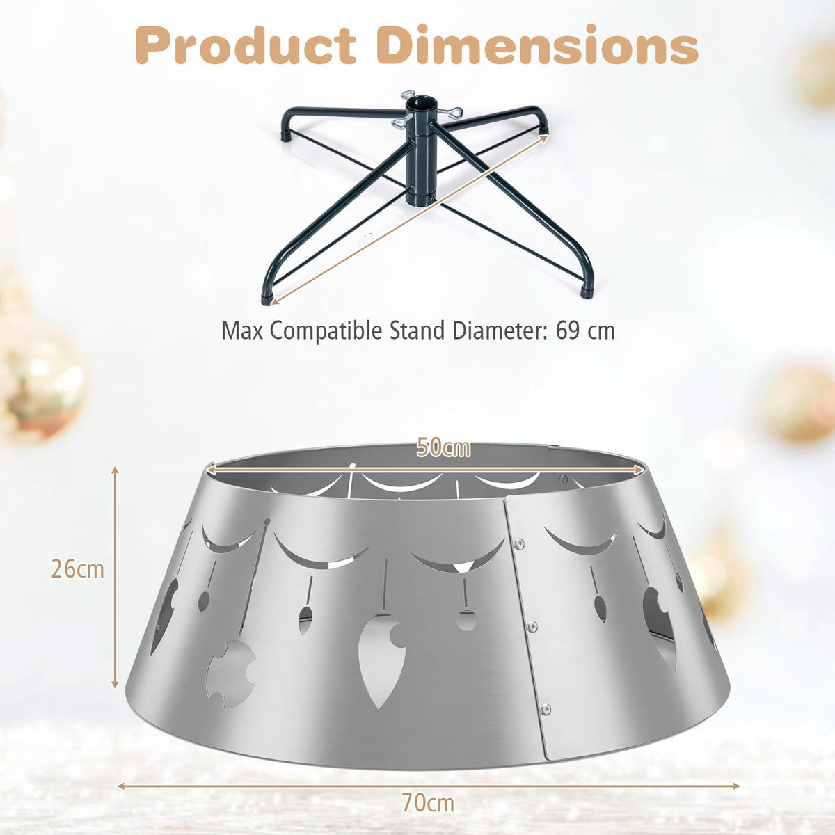 70cm Silver Metal Christmas Tree Collar