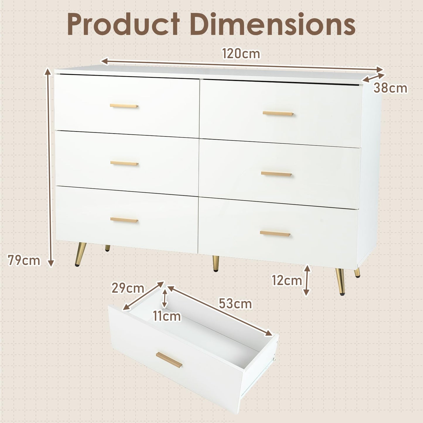 6 Drawer Dresser with Anti-Toppling Device for Living Room
