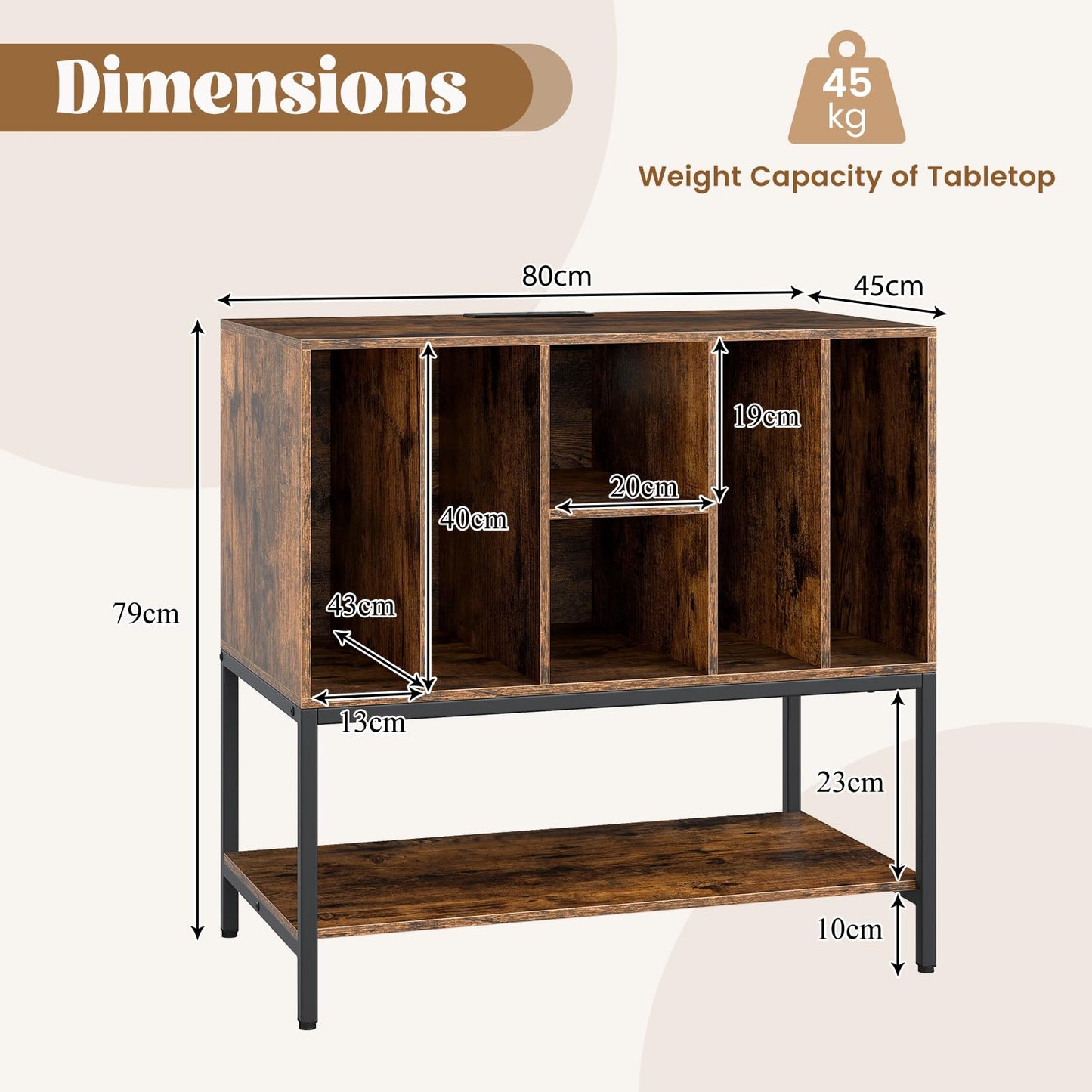 Record Player Stand with Charging Station for Living Room