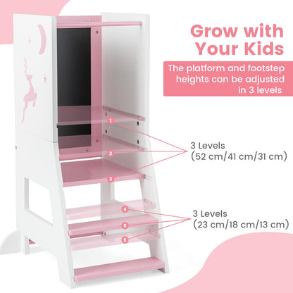Height Adjustable Toddler Kitchen Learning Tower with Safety Rail
