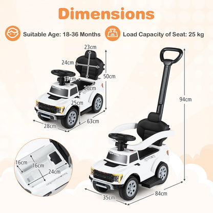 3 in 1 Ride on Push Car, Licensed Ford Stroller Sliding Walking Car with Horn