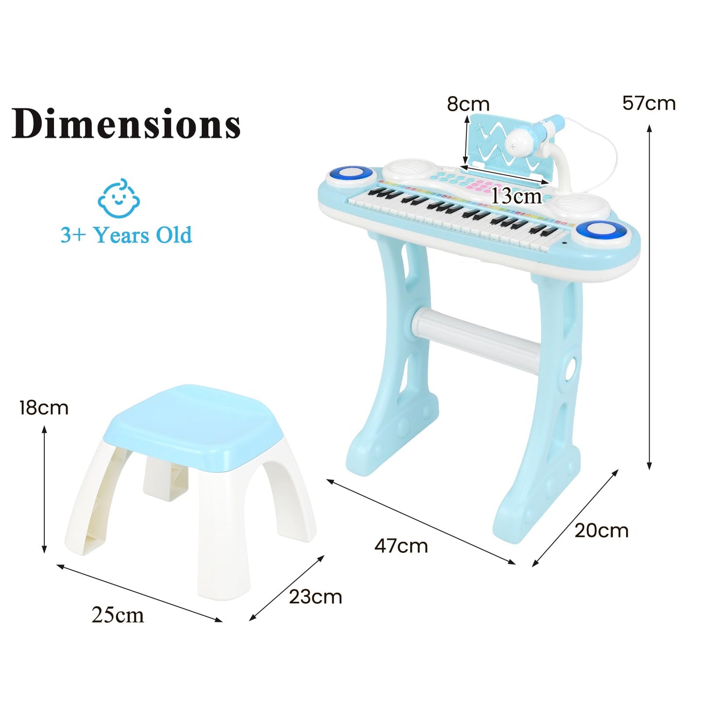 37 Keys Electronic Kids Piano Toy with Detachable Legs and Stool