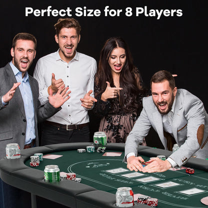 Foldable Poker Table for 8 Players Portable Oval Card Board with Cup Holders