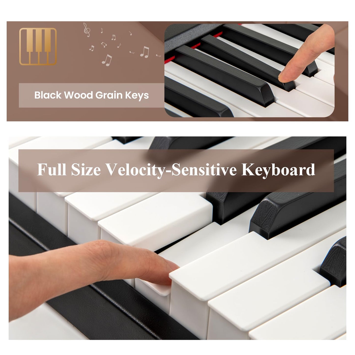 88 Keys Velocity-Sensitive Piano Keyboard with Music Stand and Carry Bag