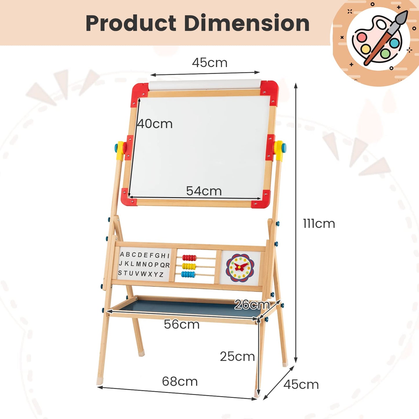 3-in-1 Freestanding Kids Art Easel with Double-sided Drawing Board