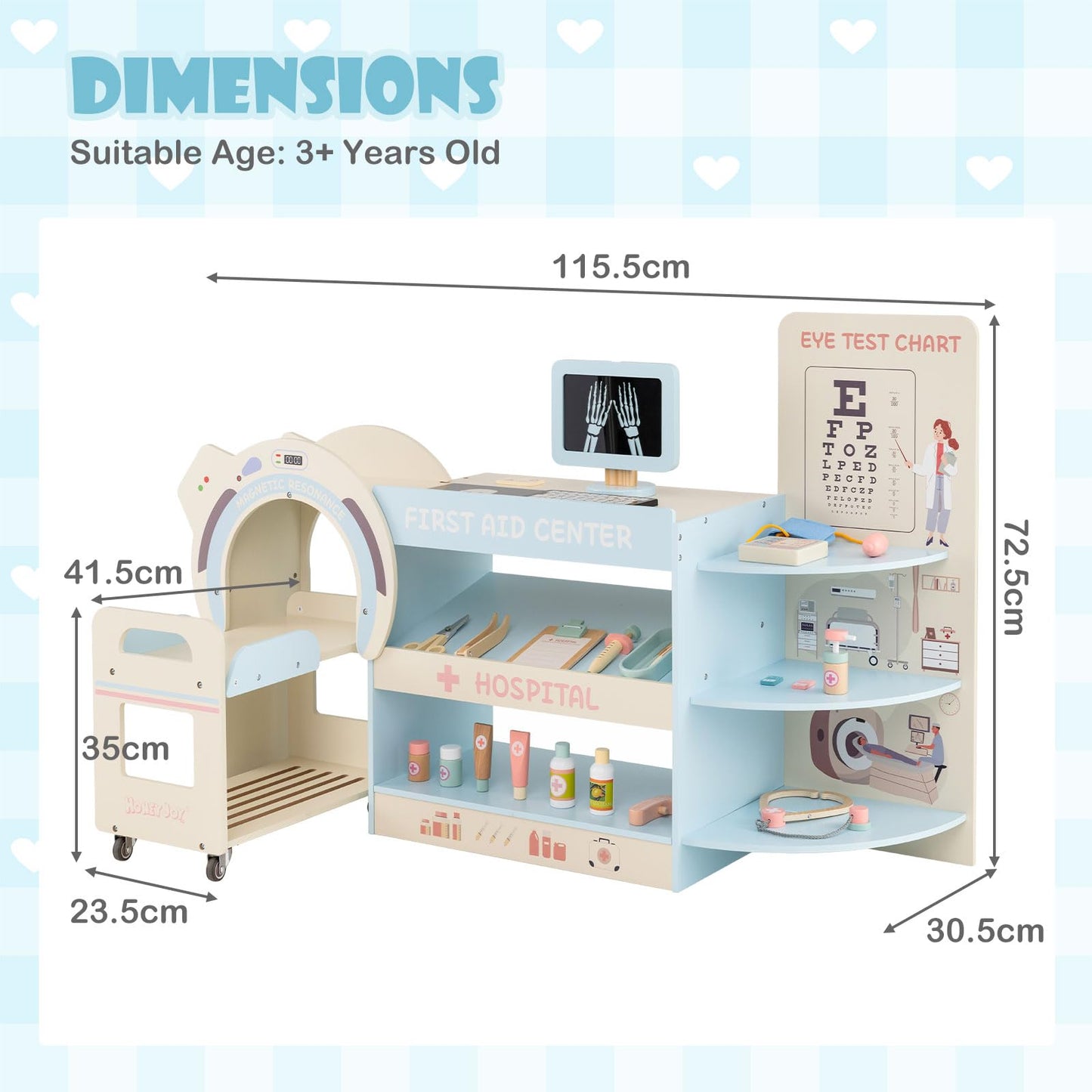 Wooden Pretend Hospital Office Kit with Eye Chart and Toy CT Machine