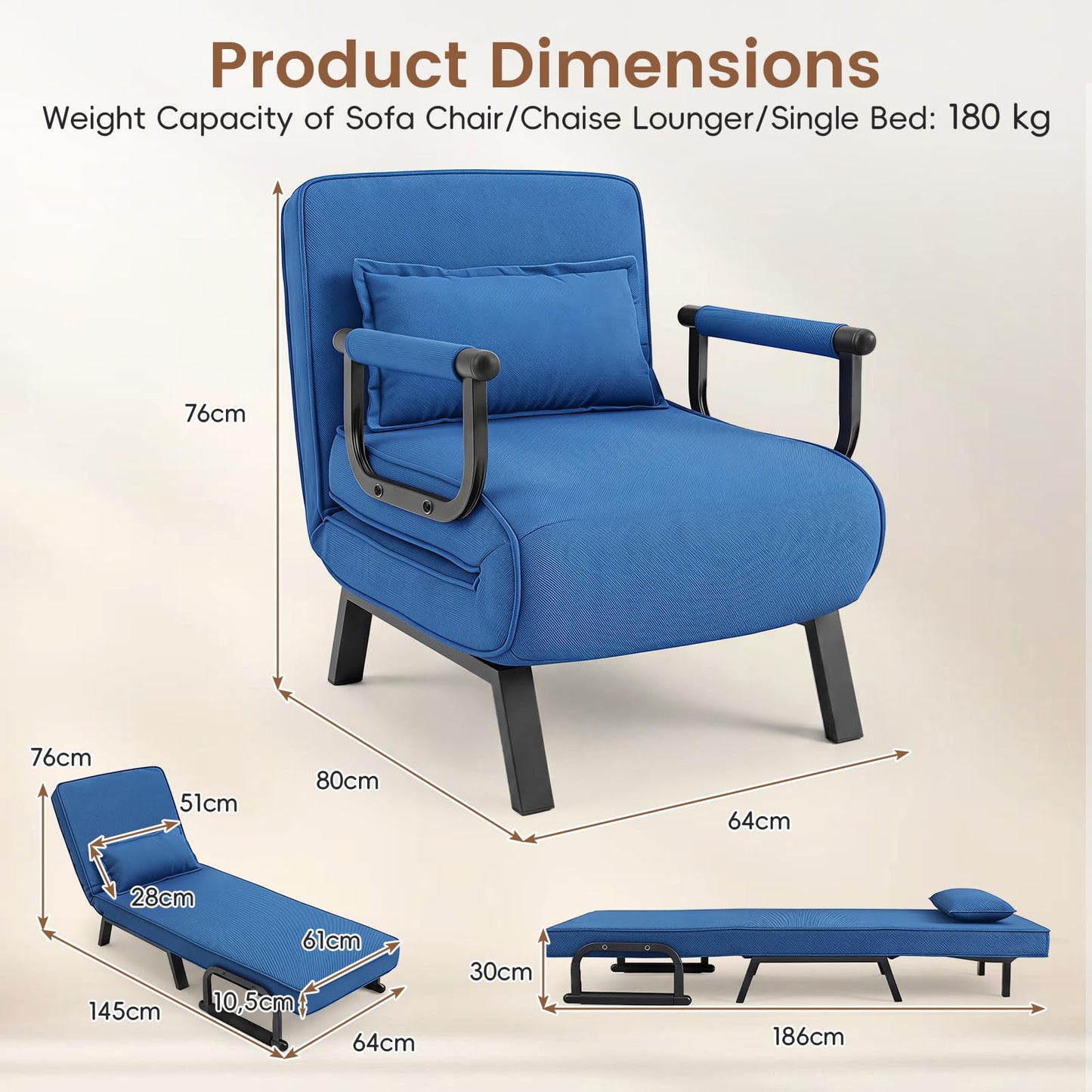 4 in 1 Folding Sofa Bed with Adjustable Backrest and Pillow | Convertible Sleeper Chair