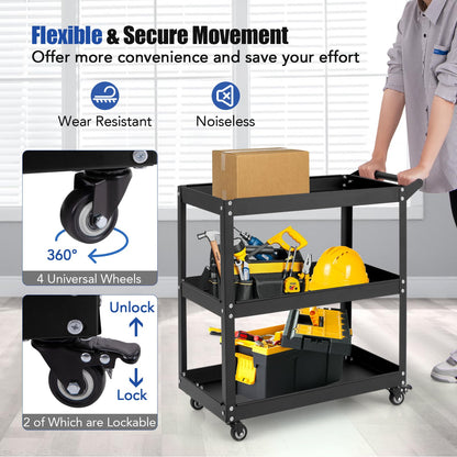 3-Tier Rolling Tool Cart with 4 Universal Wheels with 2 Brakes