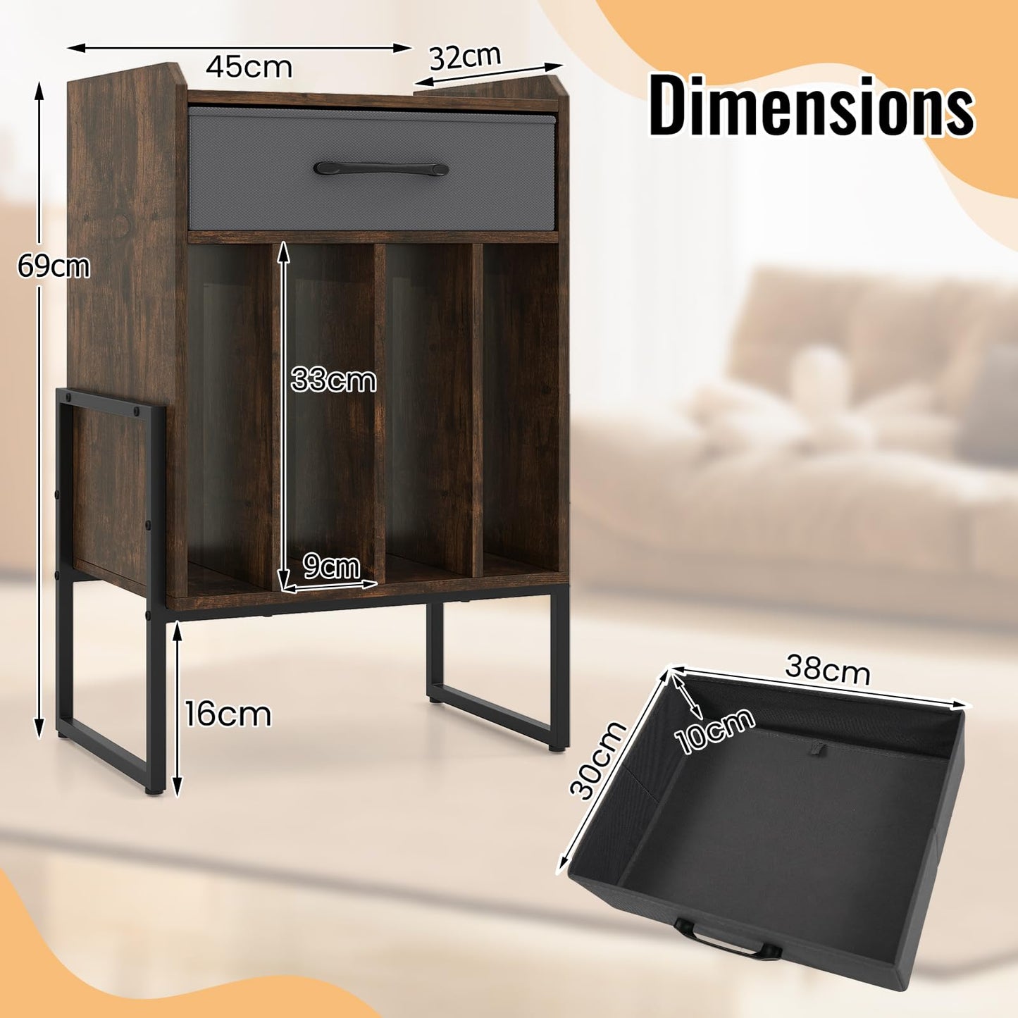 Record Player Stand, Industrial Wooden Turntable Stand End Sofa Side Table