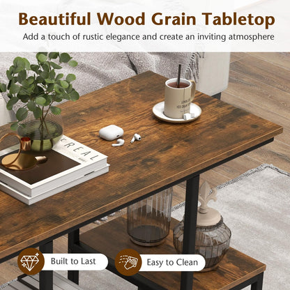 Rustic TV Console Table Industrial Sofa Table with Open Storage Shelves