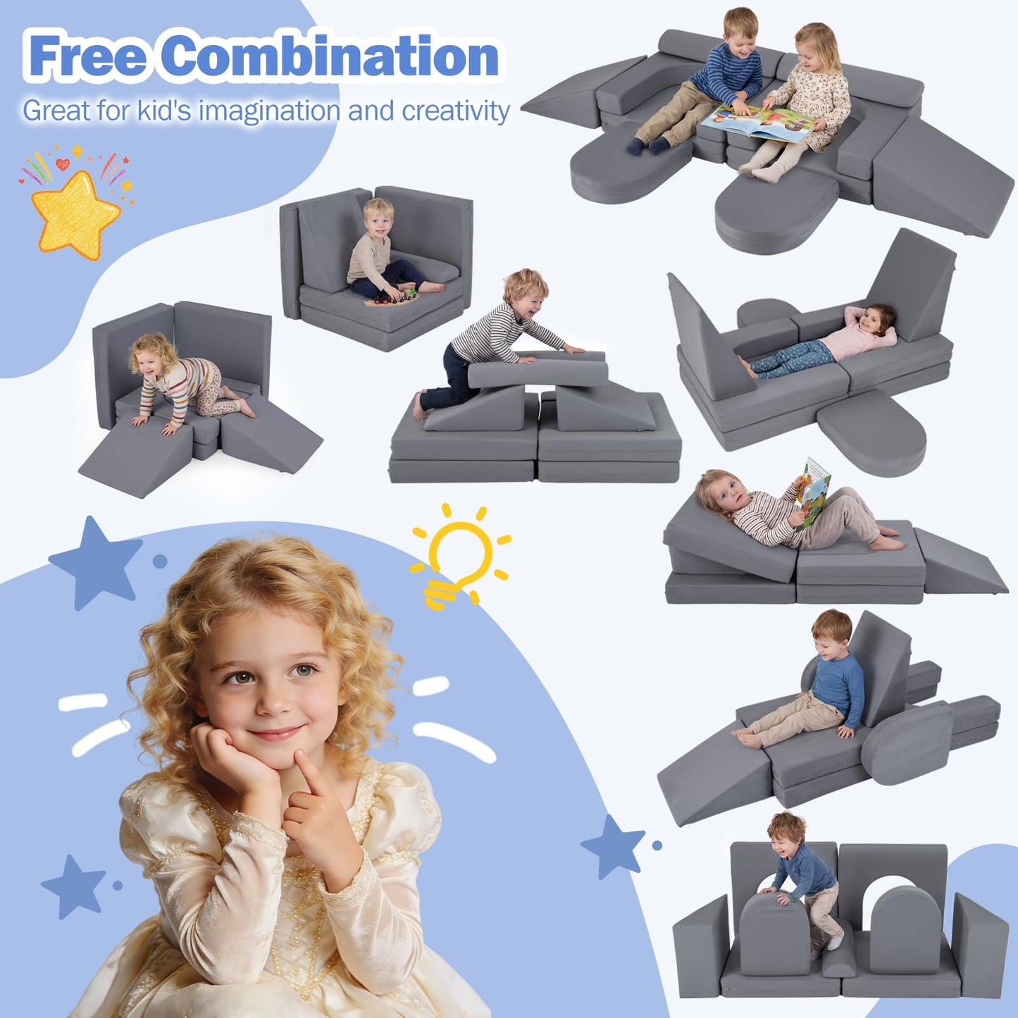 10 PCS Modular Kids Play Couch Toddler Climb and Crawl Foam Playset