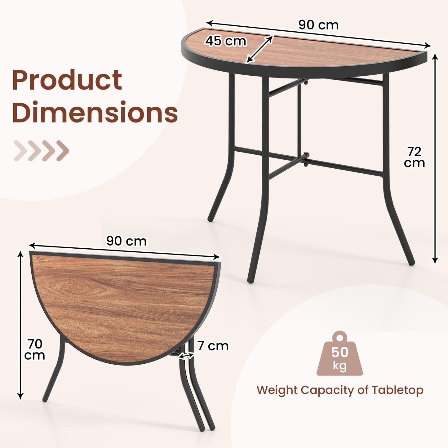Half-Round Folding Event Table with Metal Frame