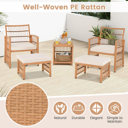 5-Piece Garden Rattan Furniture Set with Cushions