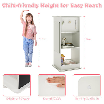 360° Spinning Corner Bookcase with Chalkboard and Open Compartments