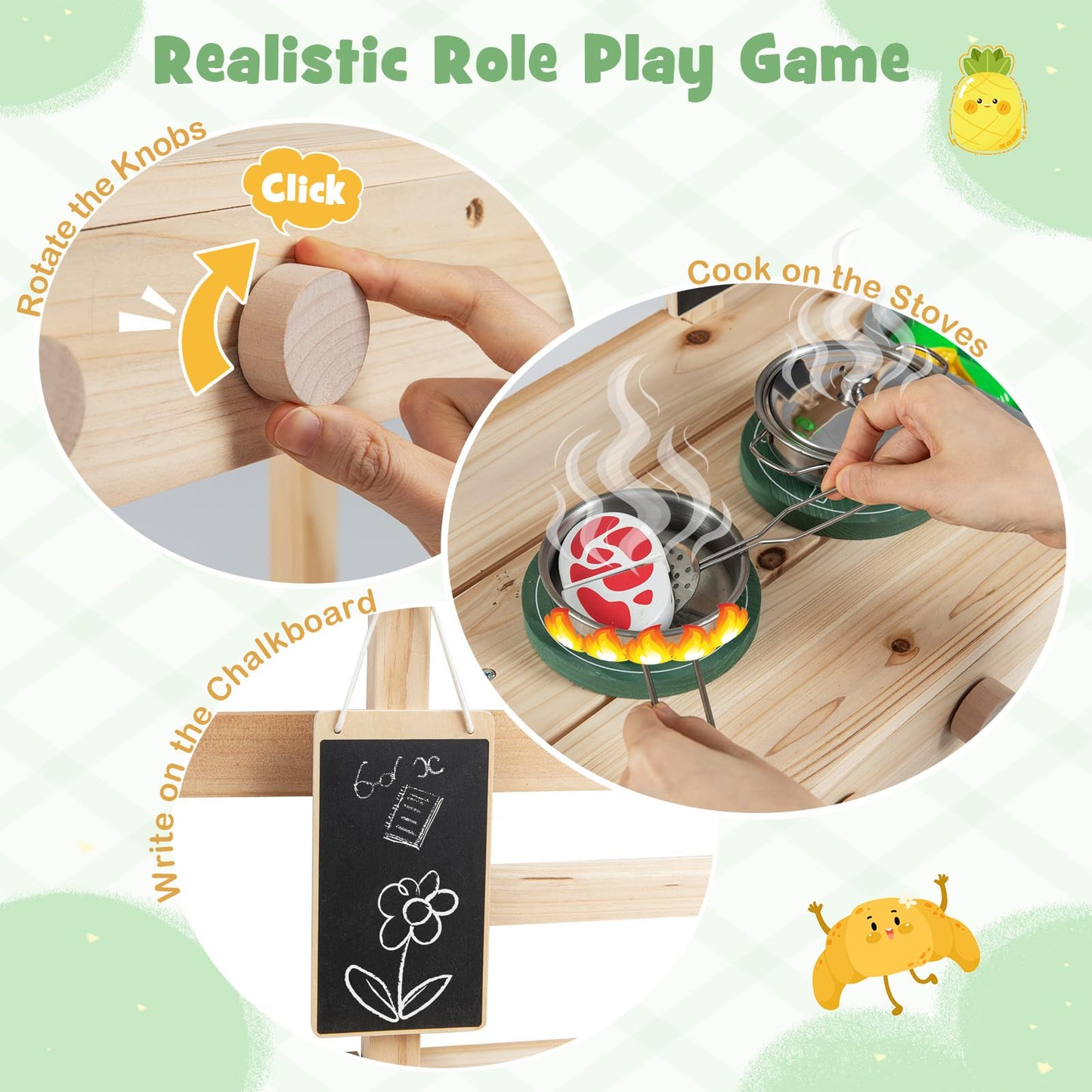 Mud Kitchen, Outdoor Kids Play Kitchen with Stoves, Sink, Rotation Knobs