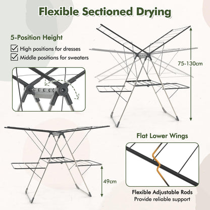 2-Level Foldable Clothes Airer Dryer Horse with Height-Adjustable Wings