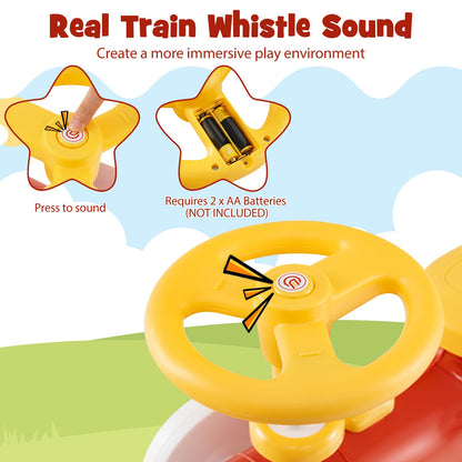 Toddler Foot to Floor Sliding Walker with Train Whistle Sound, Steering Wheel