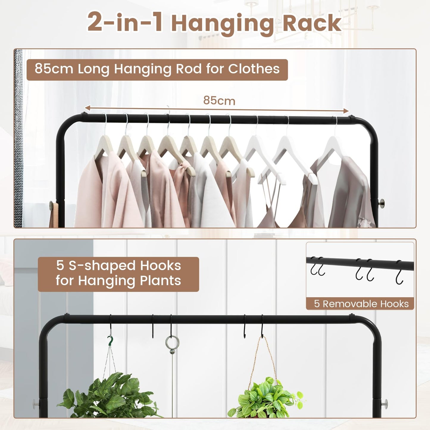 Industrial Clothes Rack Rolling Garment Rack with Bottom Storage Shelf