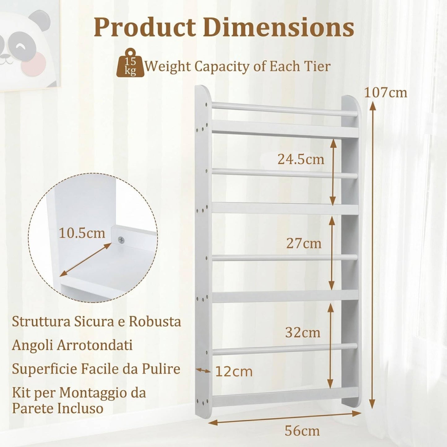 Kids Bookshelf Wall Mounted, 4-Tier Children's Bookcase Book Shelf