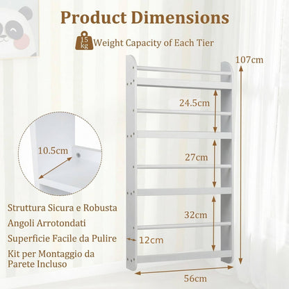 Kids Bookshelf Wall Mounted, 4-Tier Children's Bookcase Book Shelf