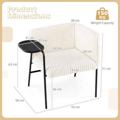 Armchair Accent Chair with Tray Table, Modern Corduroy Upholstered Single Sofa Lounge Armchair