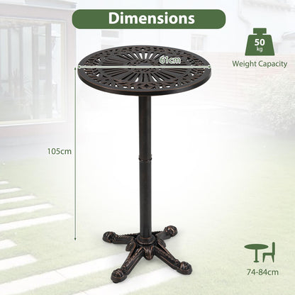 61 x 61 x 105 cm Cast Aluminum Round Bistro Table with Carved Texture