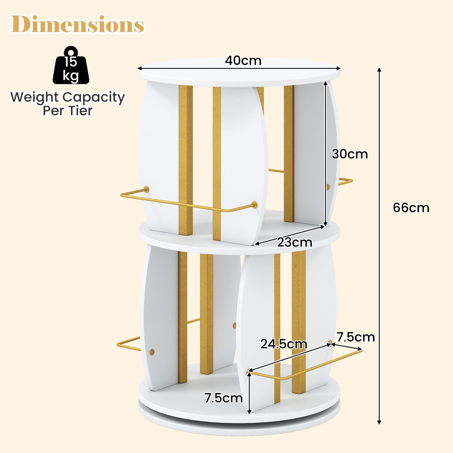 2-Tier Rotating Bookshelf Tower with Display Stands