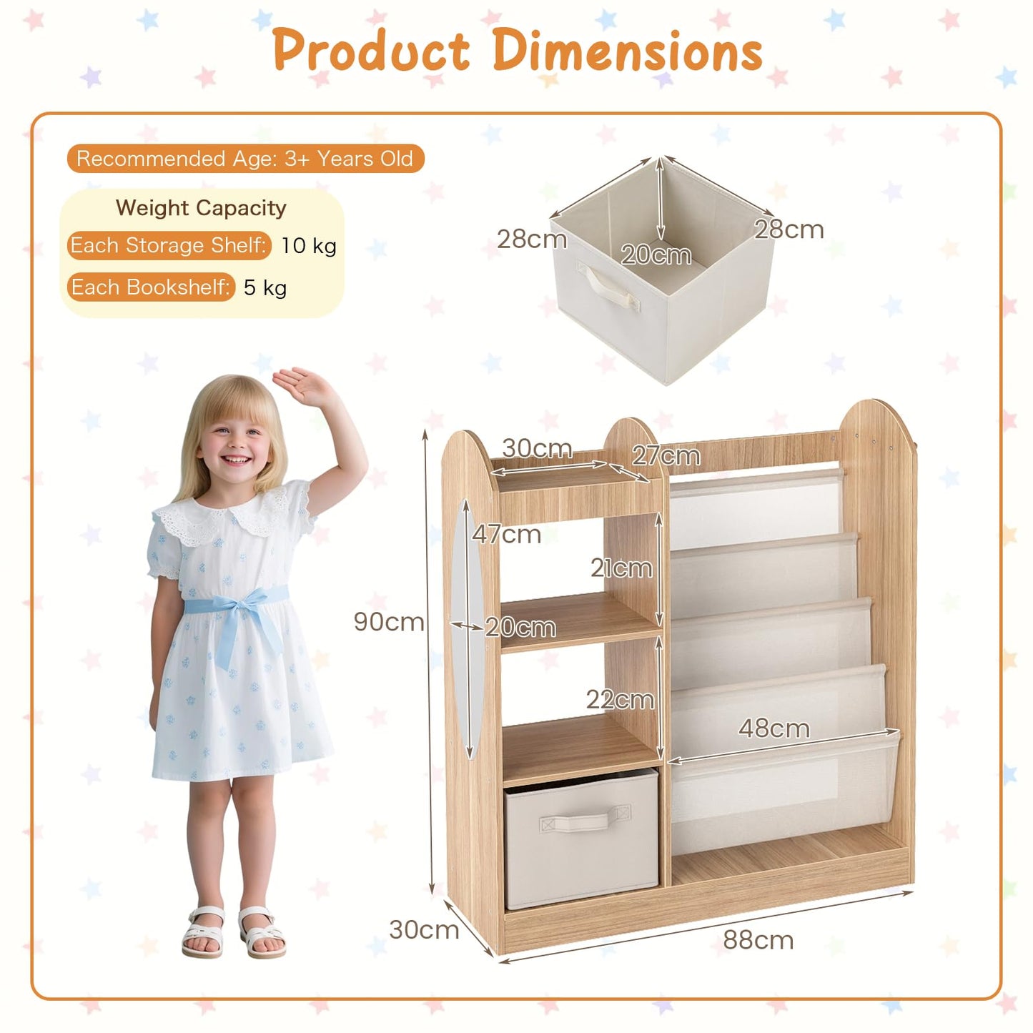 Kids Bookshelf, Toy Storage Organizer with Full-Length Mirror