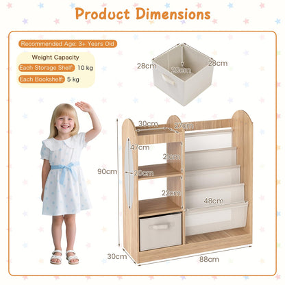Kids Bookshelf, Toy Storage Organizer with Full-Length Mirror