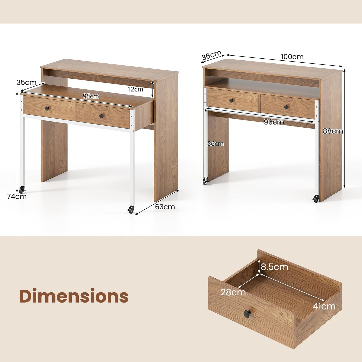 Extending Computer Desk with 2 Storage Drawers