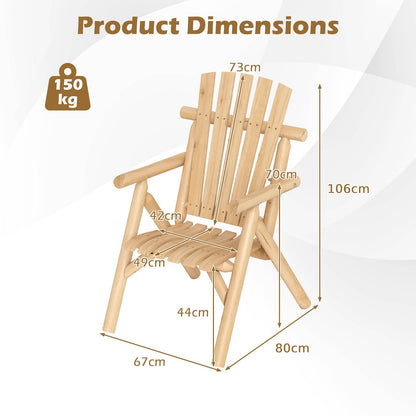1-Person Garden Chair, Log Wood Fire Pit Lounge Chair with Slatted Backrest
