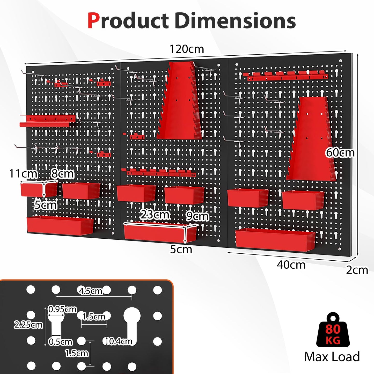 120 x 60cm Pegboard Organizer Kit for DIY Workshop Craft Room