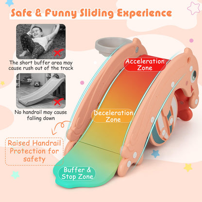 3-in-1 Kids Slide Rocking Horse Set Convertible with Basketball Hoop