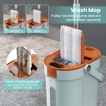 Mop and Bucket Set with Wringer 3-Tank Flat Floor Mop & Bucket System