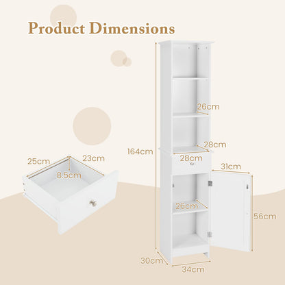 Wooden Freestanding Slim Storage Cupboard with Adjustable Shelves