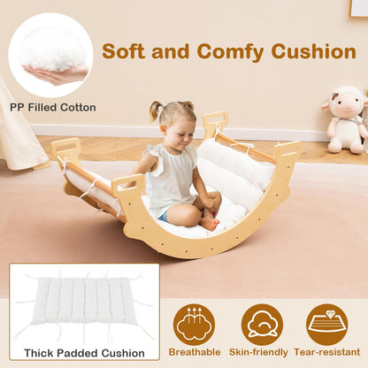 Giantex Toddler Climbing Frame Kids Wooden Arch Climber Ladder with Cozy Cushion Indoor Montessori Play Gym