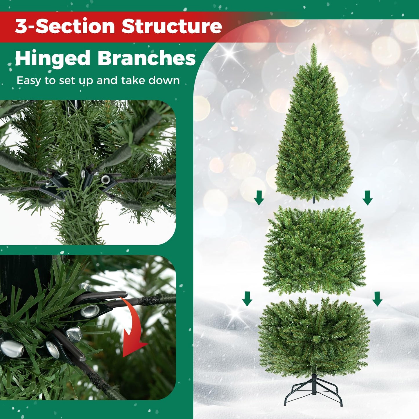 Pre-lit Slim Christmas Tree, Hinged Pencil Xmas Tree