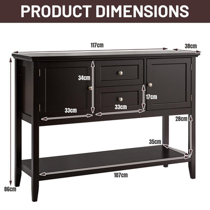 Wooden Buffet Table with Spacious Tabletop and Large Storage Rack