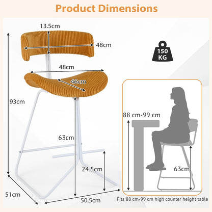 Bar Stools Set of 2, Fabric/PU Leather Upholstered Bar Chairs with Curved Back