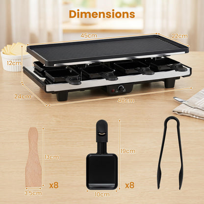 2 in 1 reversible non-stick griddle plate, 8 pans, 8 wooden spatulas, tong, adjustable temperature, indoor party cooking