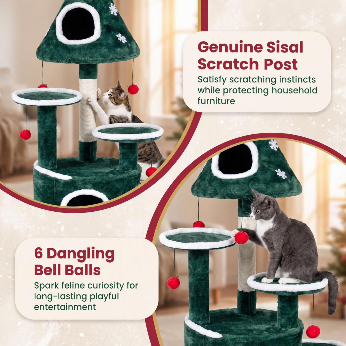 127cm Christmas Cat Tree, Multi-level Cats Activity Tree