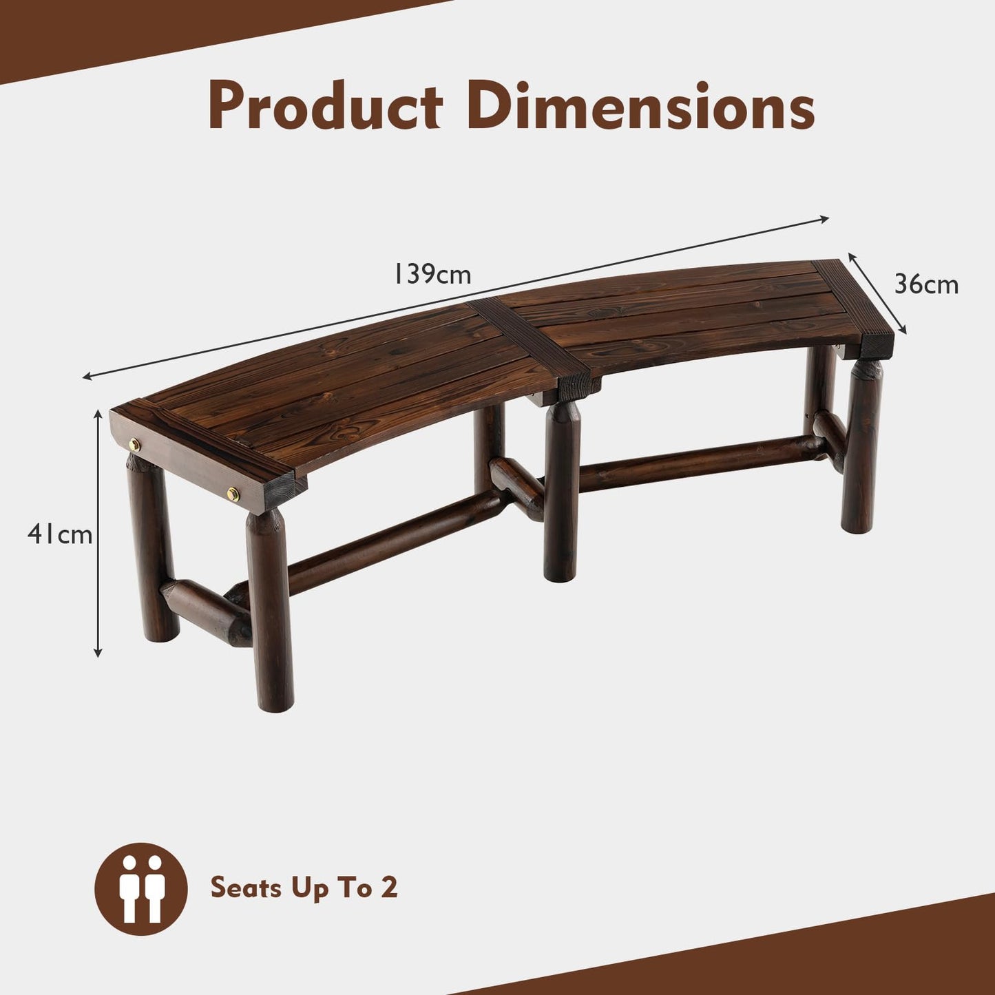 All-Weather Curved Shape Carbonized Wood Patio Loveseat with Slatted Seat